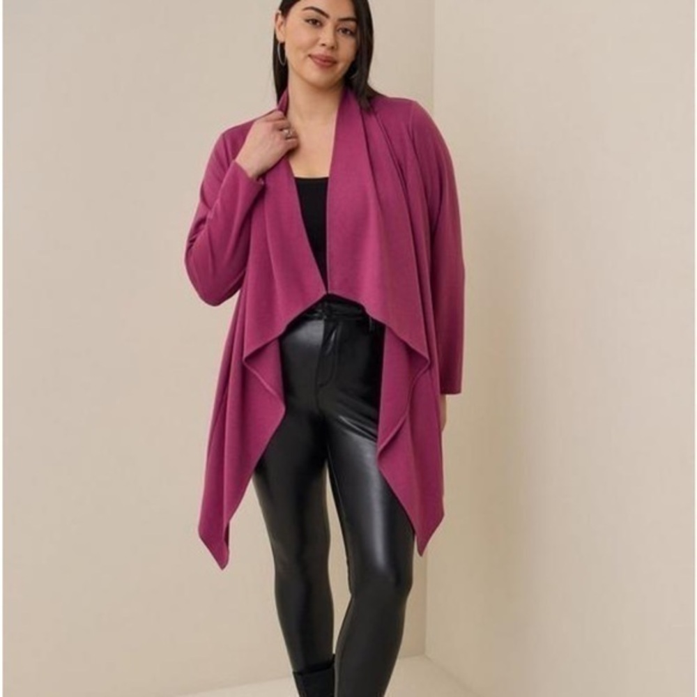 Torrid Lightweight Ponte Knit Cardigan Open Front Berry Purple Pink Large 12